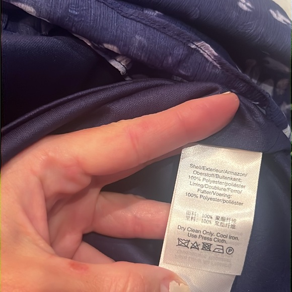 DKNY Scattered Print Asymmetrical Neck Flutter Shortsleeve Ruched Bodice Dress 6 - Picture 8 of 8